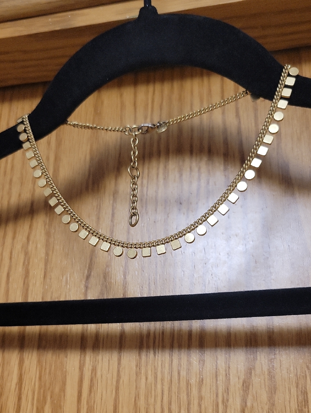 J.Crew Gold Tone Disc & Square Chain Necklace With Extender • Layering Jewelry